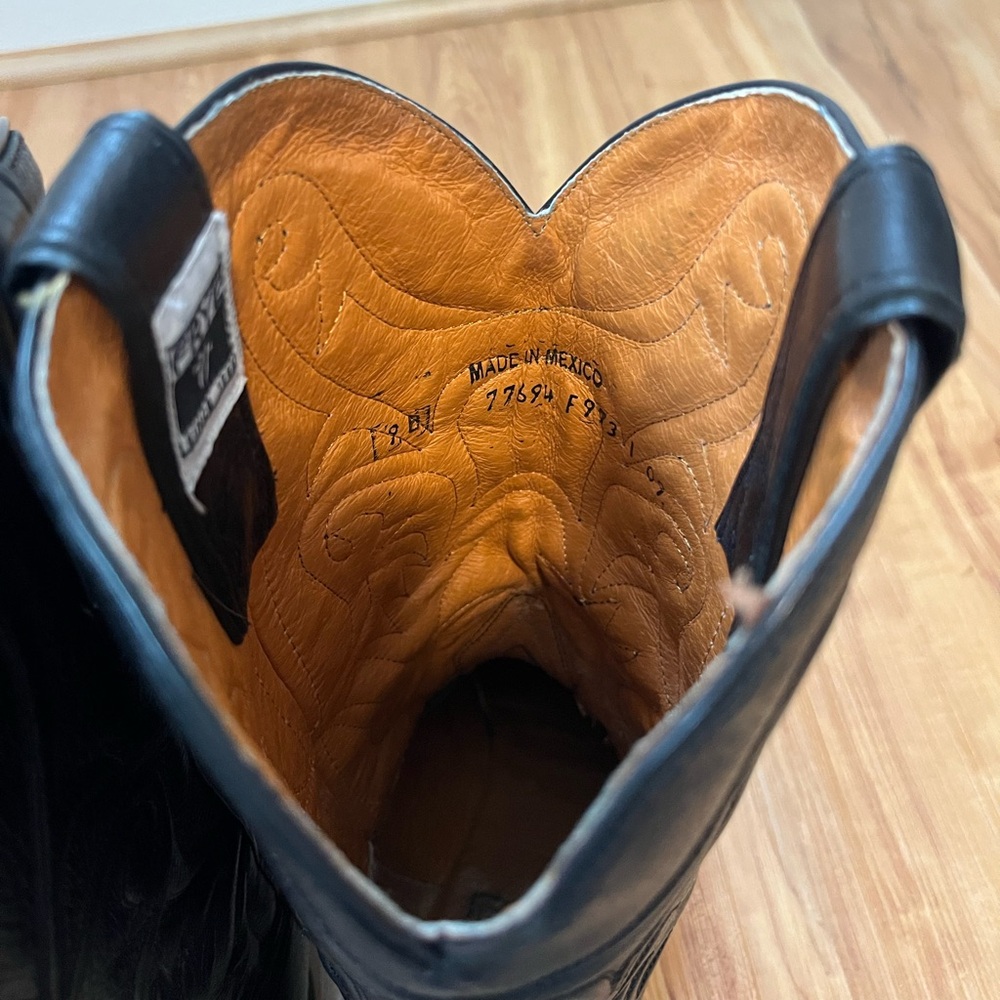 Frye Cowboy Boots Sz 9 Black Mid Calf height Leather - Picture 8 of 10